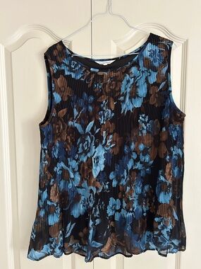 Northern Reflections Floral Pleated Top - Blue & Brown